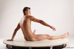 Nude Man White Sitting poses - simple Athletic Short Brown Sitting poses - ALL Realistic
